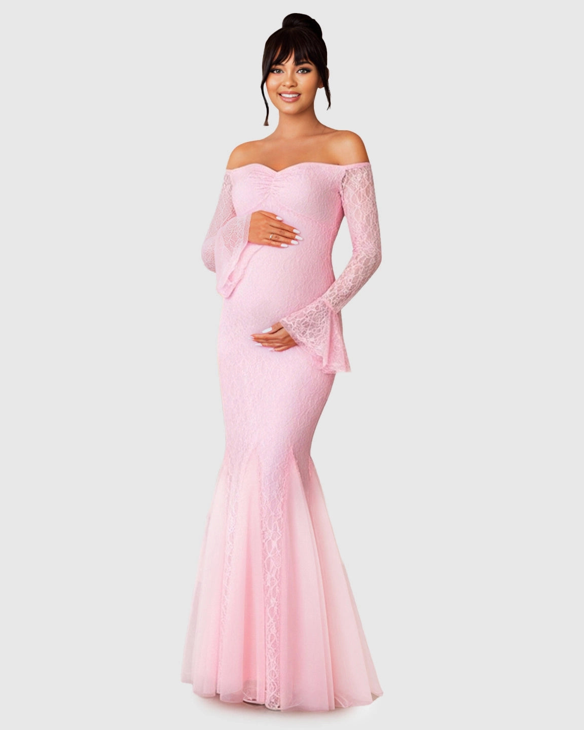 Off-Shoulder Lace Mermaid Maternity Maxi Dress