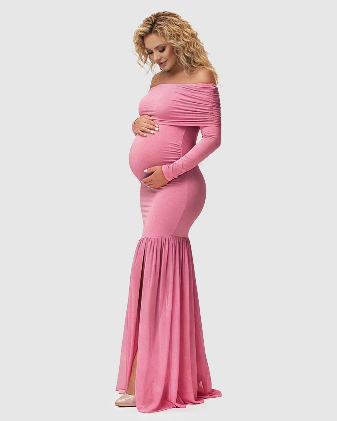Off-Shoulder Draped Maternity Photoshoot Gown