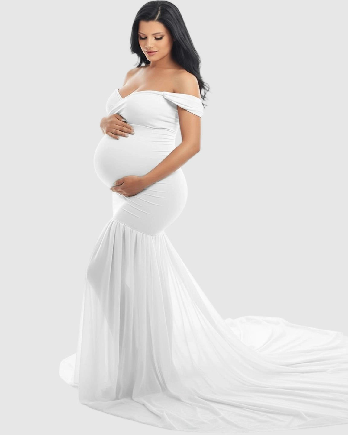 Flowy Off-Shoulder Maternity Photoshoot Gown