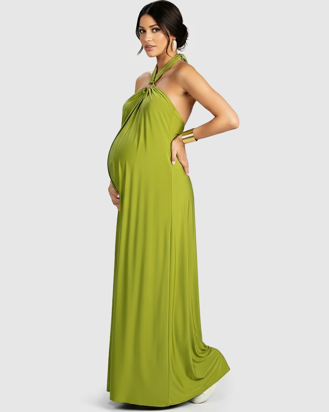 Backless Halter Neck Chiffon Maternity Maxi Dress