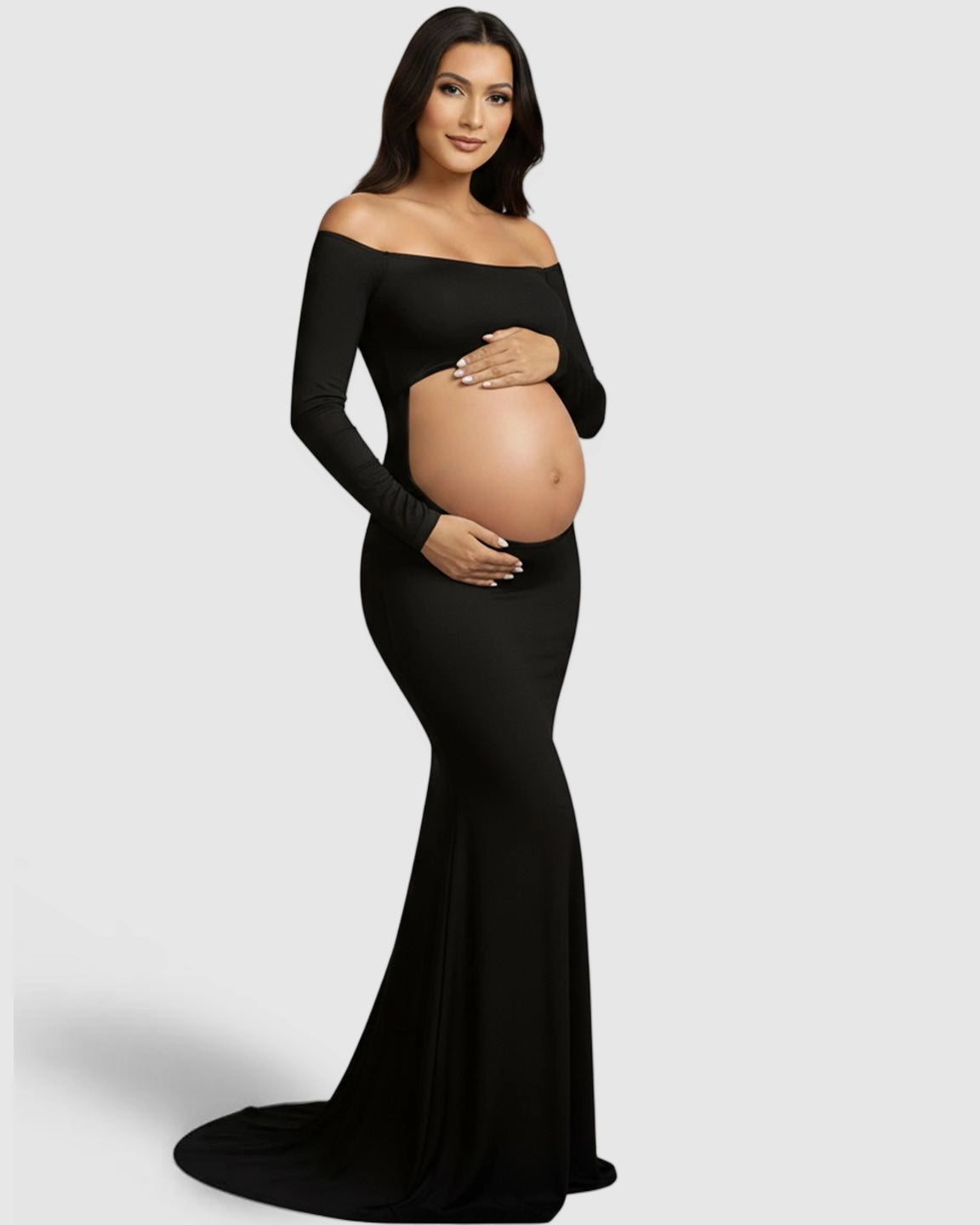 Off-Shoulder Bump Reveal Maternity Photoshoot Gown