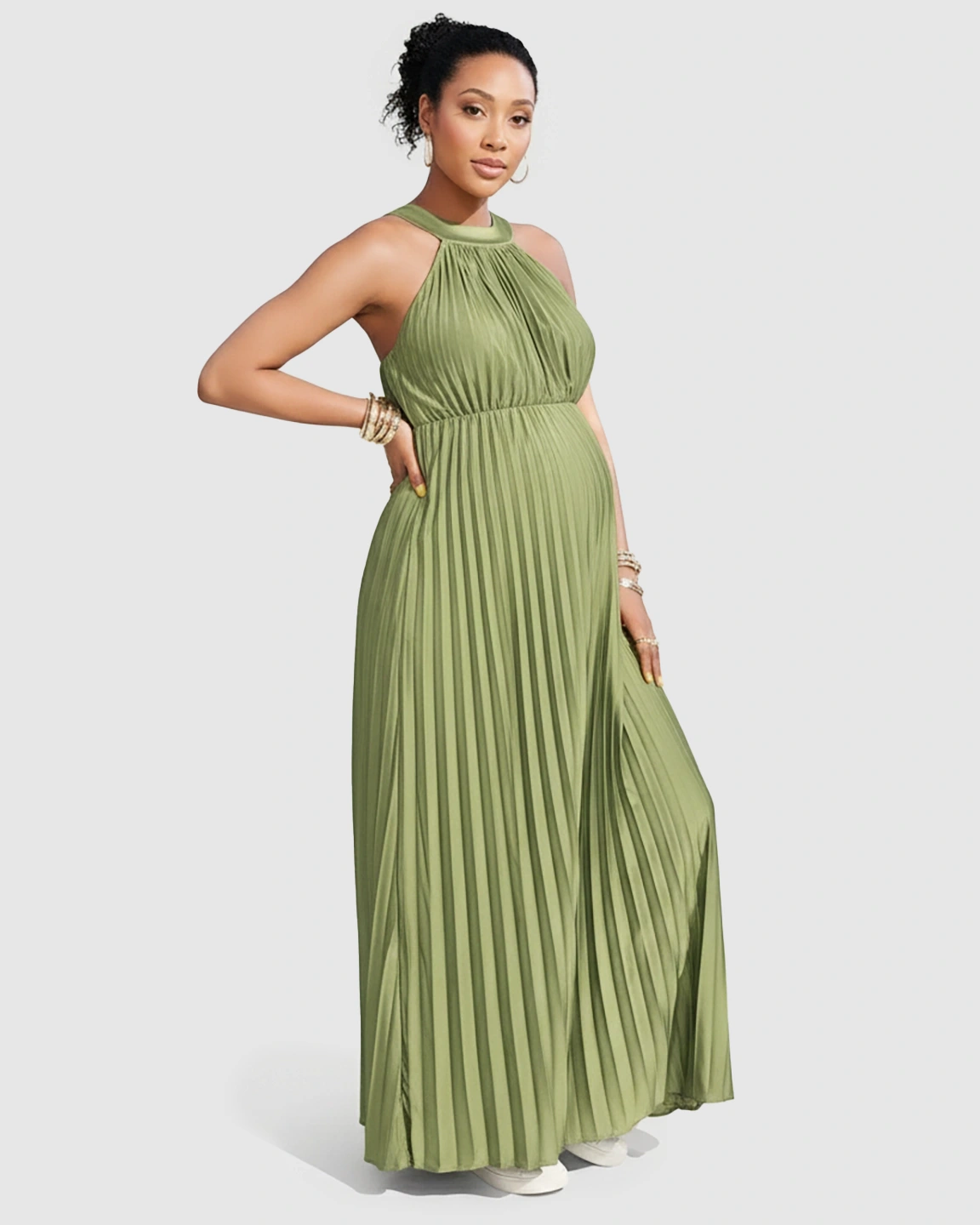 Elegant Faux Silk Floor Length Maternity Maxi Dress