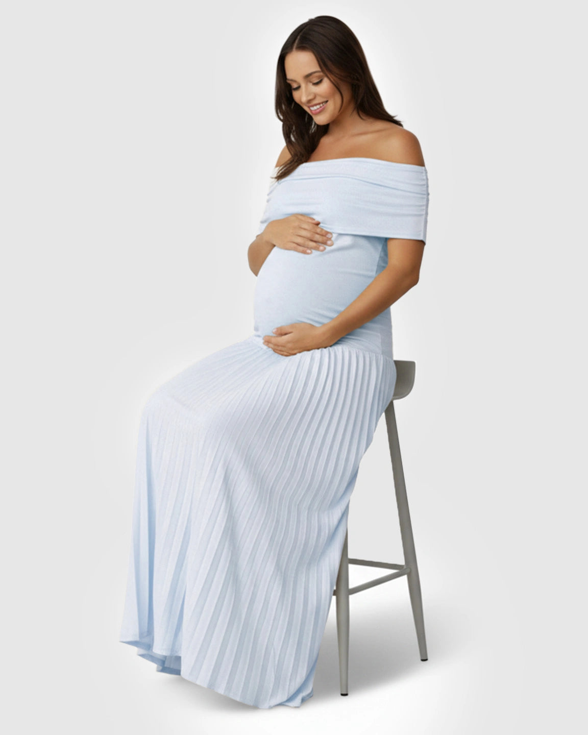 Curve-Hugging Pleated Maternity Maxi Dress