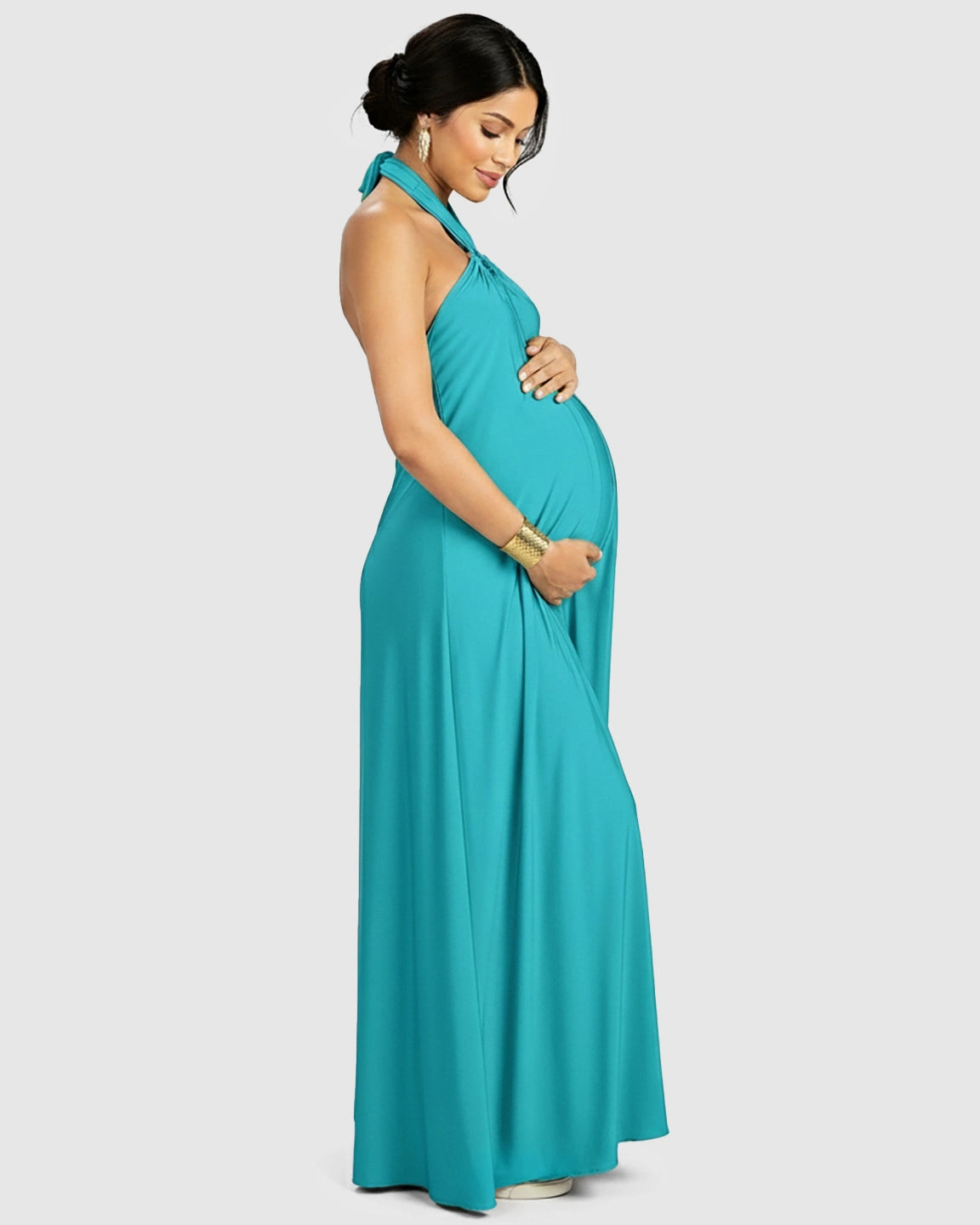Backless Halter Neck Chiffon Maternity Maxi Dress