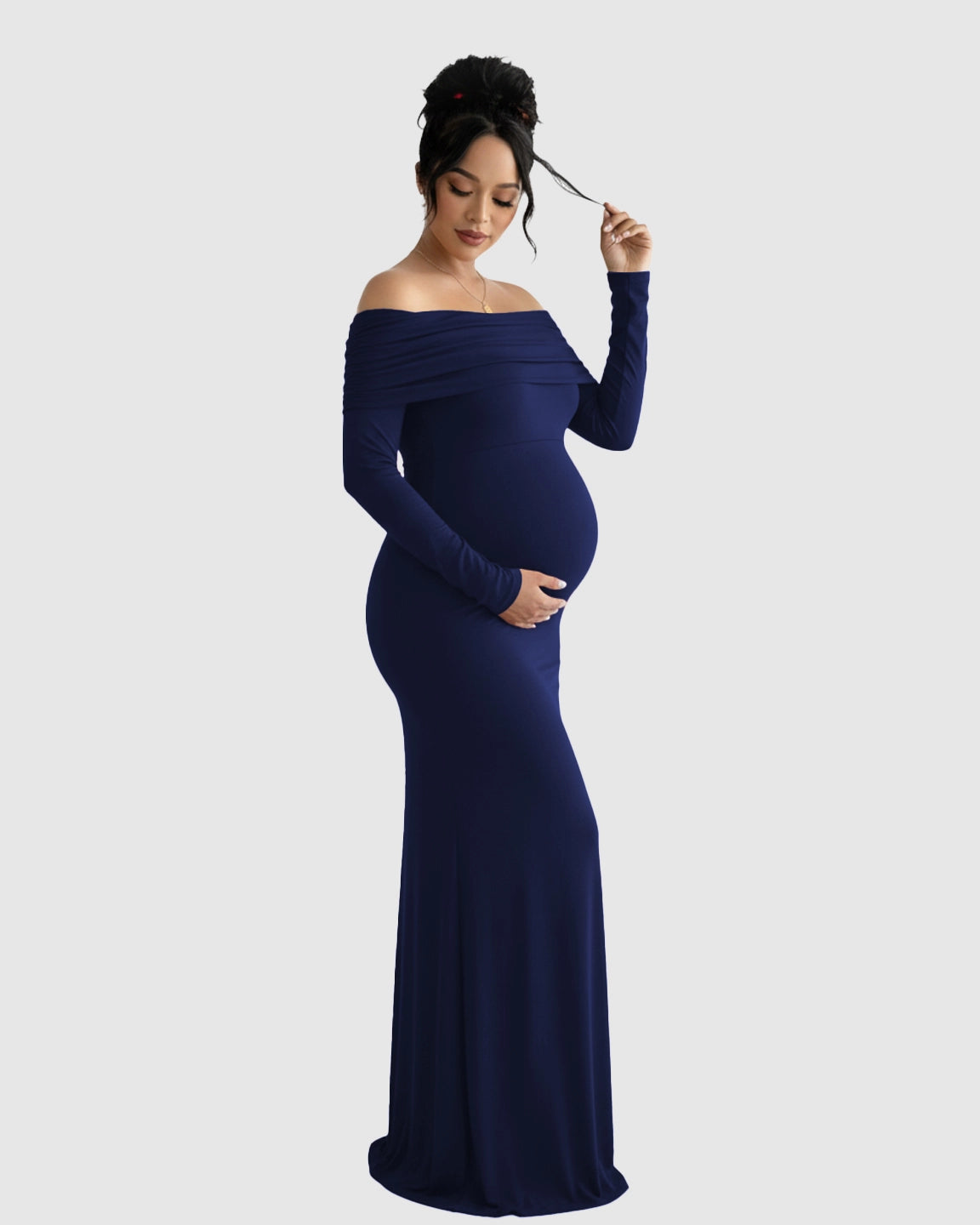 Off-Shoulder Cross-Back Maternity Evening Gown