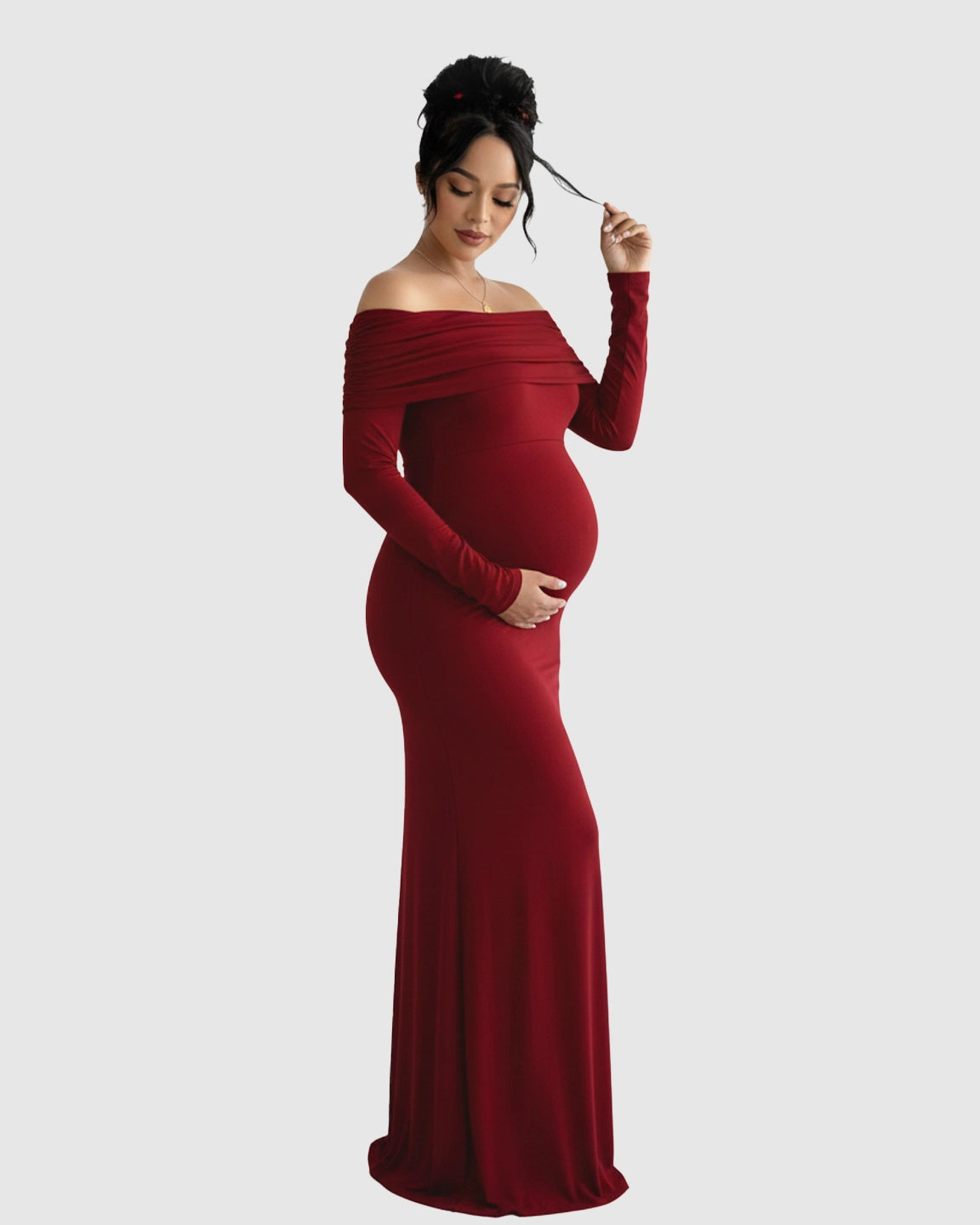 Off-Shoulder Cross-Back Maternity Evening Gown