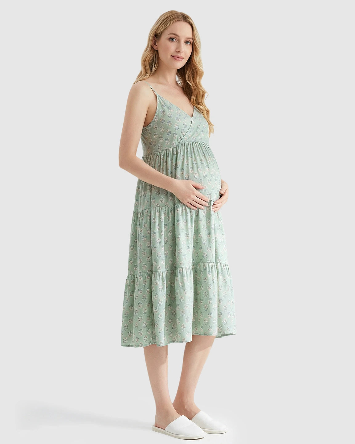 V-Neck Floral Loose Fit Maternity Nightdress
