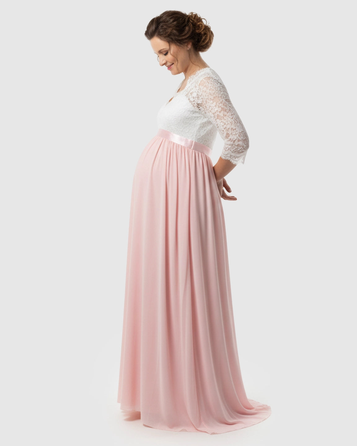 V-Back Bow Two-Tone Formal Maternity Gown