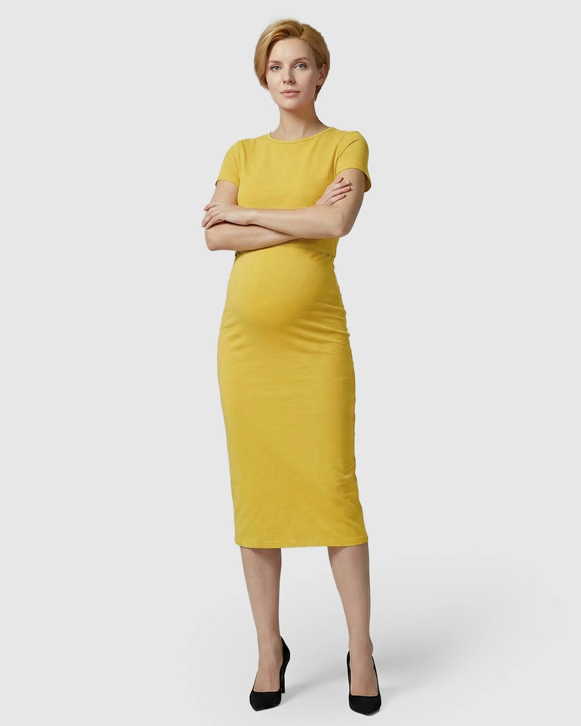 Lift-Up Nursing Access Pencil Skirt Maternity Midi Dress