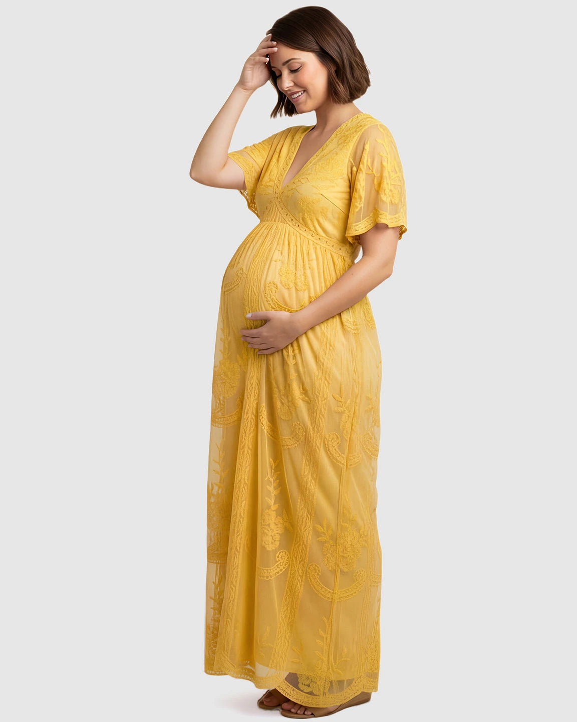 Lace Overlay Boho Maternity Maxi Dress