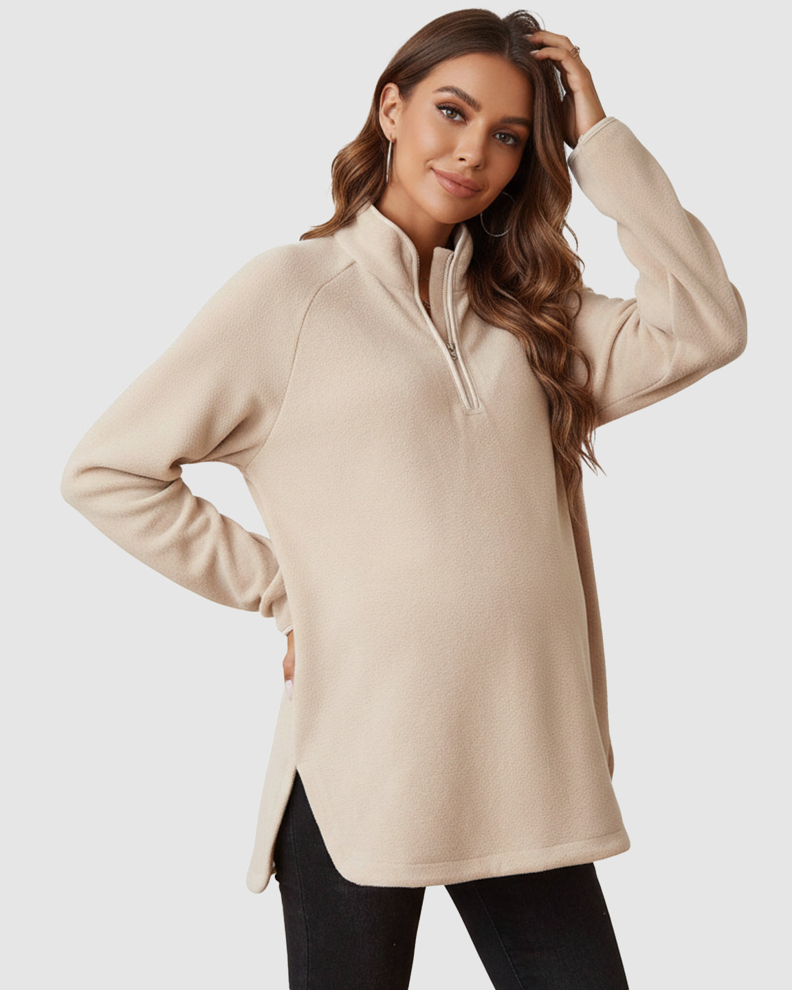 Half-Zip Long Sleeve Maternity Top