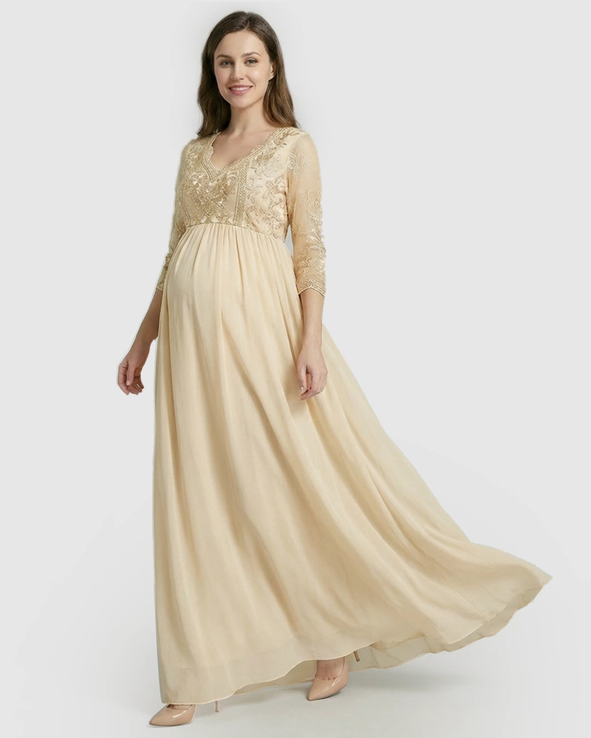 Sheer Lace Bodice Trailing Maternity Photoshoot Dress