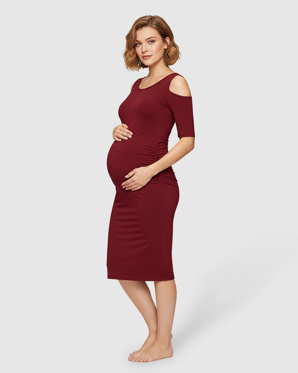 Cold Shoulder Ruched Bodycon Maternity Dress
