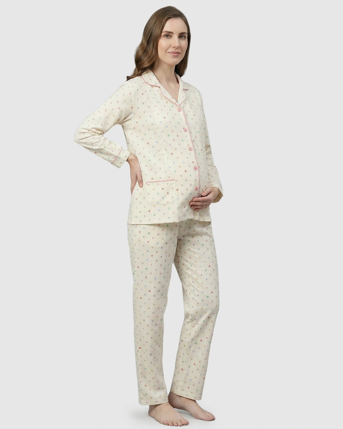 Floral Collared Cotton Gauze Nursing Pajama Set