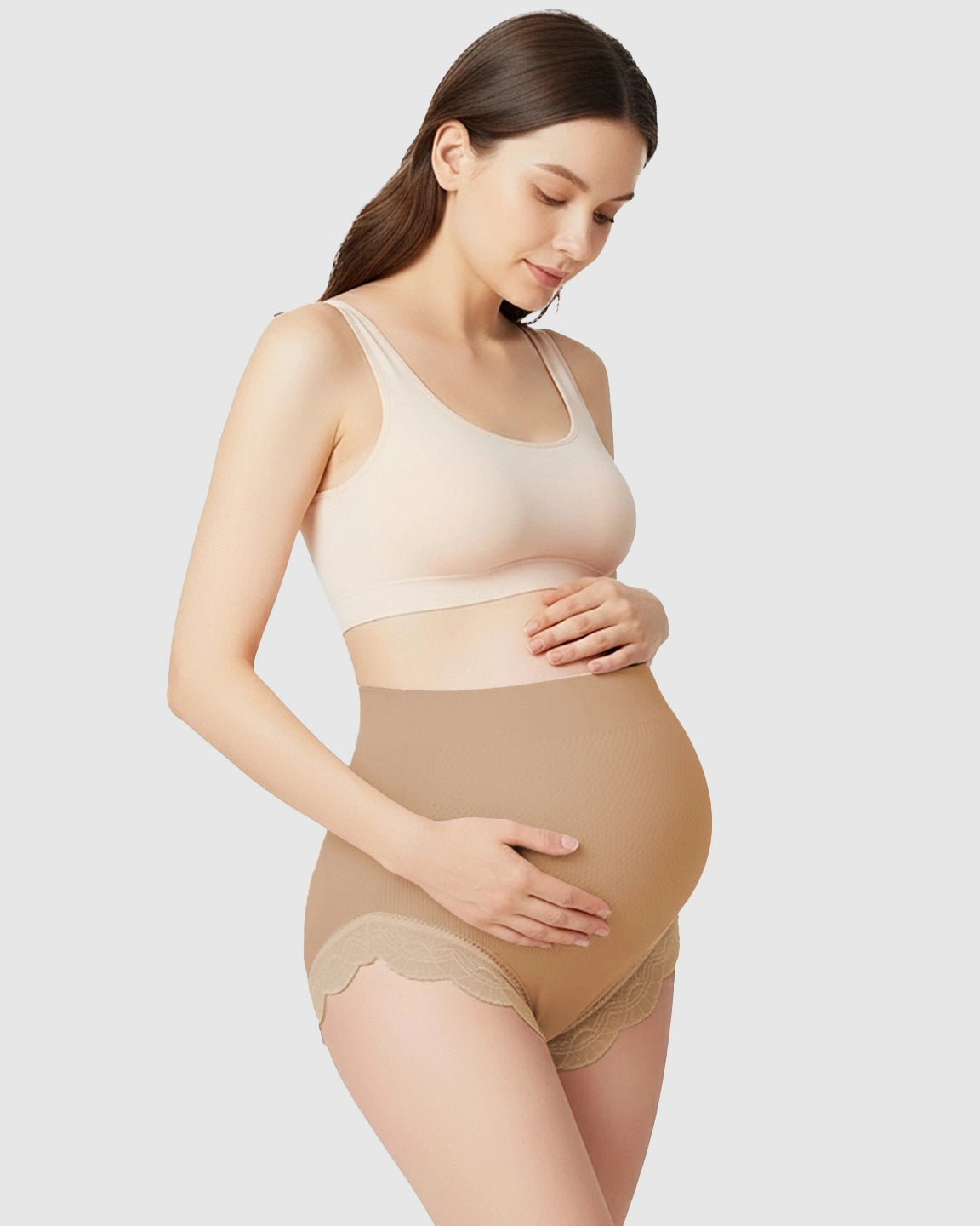 High-Waist Seamless Lace-Trim Maternity Panties