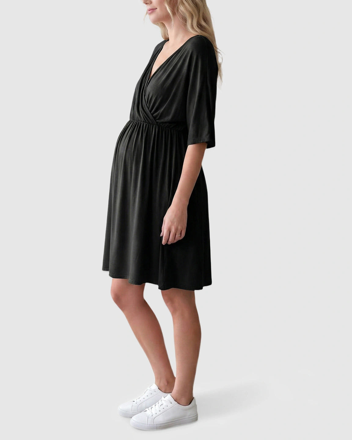 Cross-Front Romantic Style Maternity Midi Dress