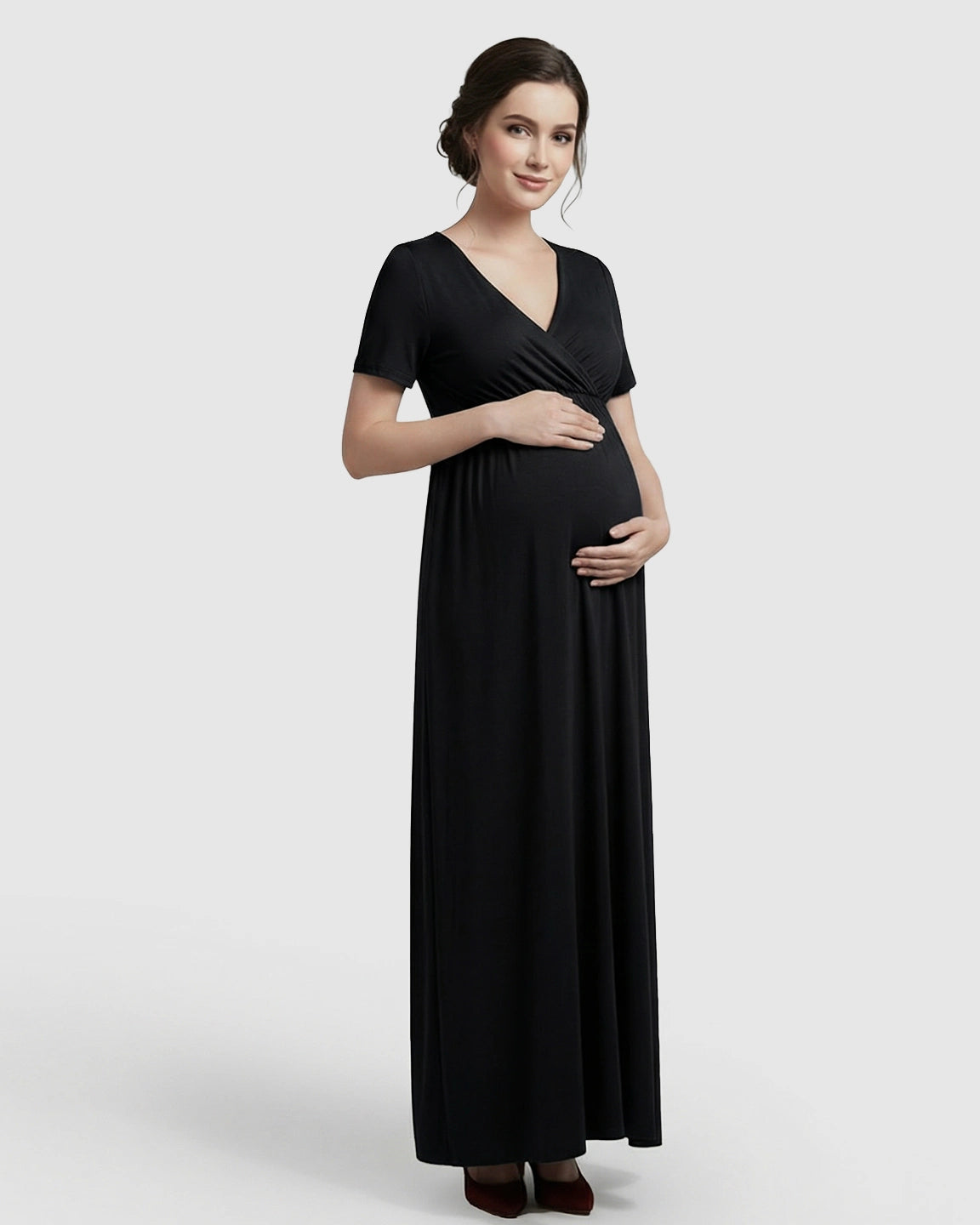 Crossover V-Neck Flowy Silhouette Maternity Maxi Dress