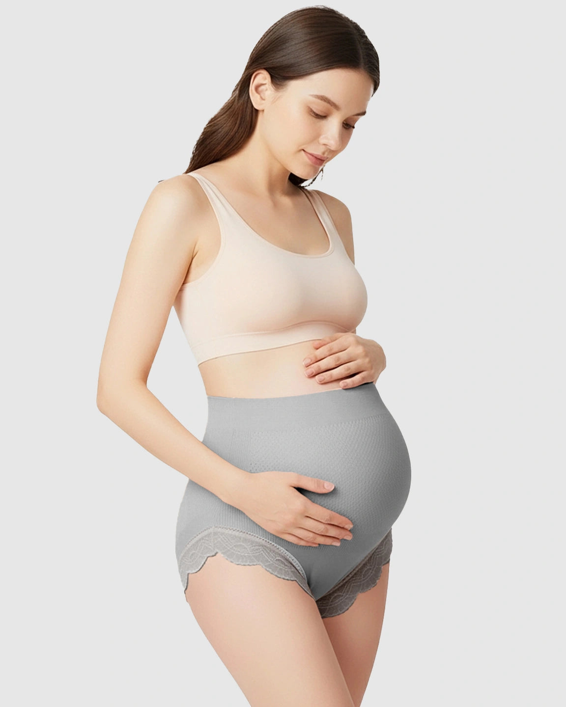 High-Waist Seamless Lace-Trim Maternity Panties