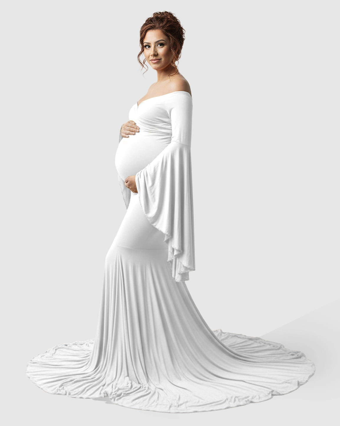 Flared Sleeve Fishtail Train Maternity Photoshoot Dress