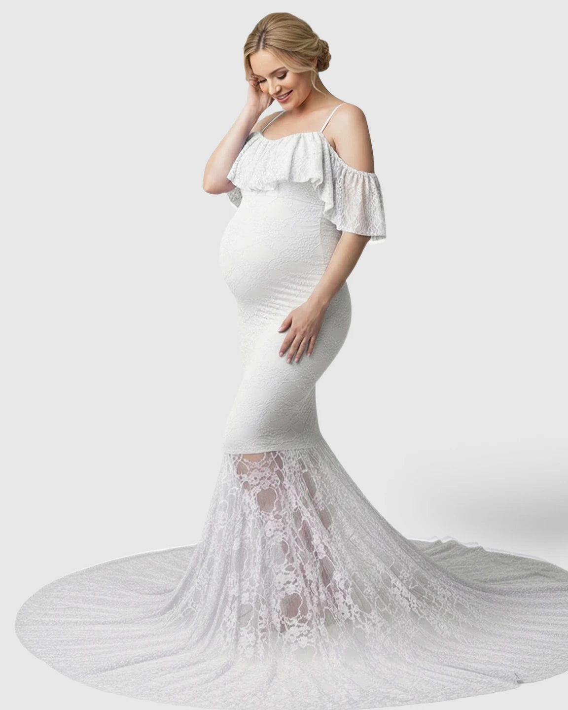 Off-Shoulder Lace Mermaid Maternity Gown