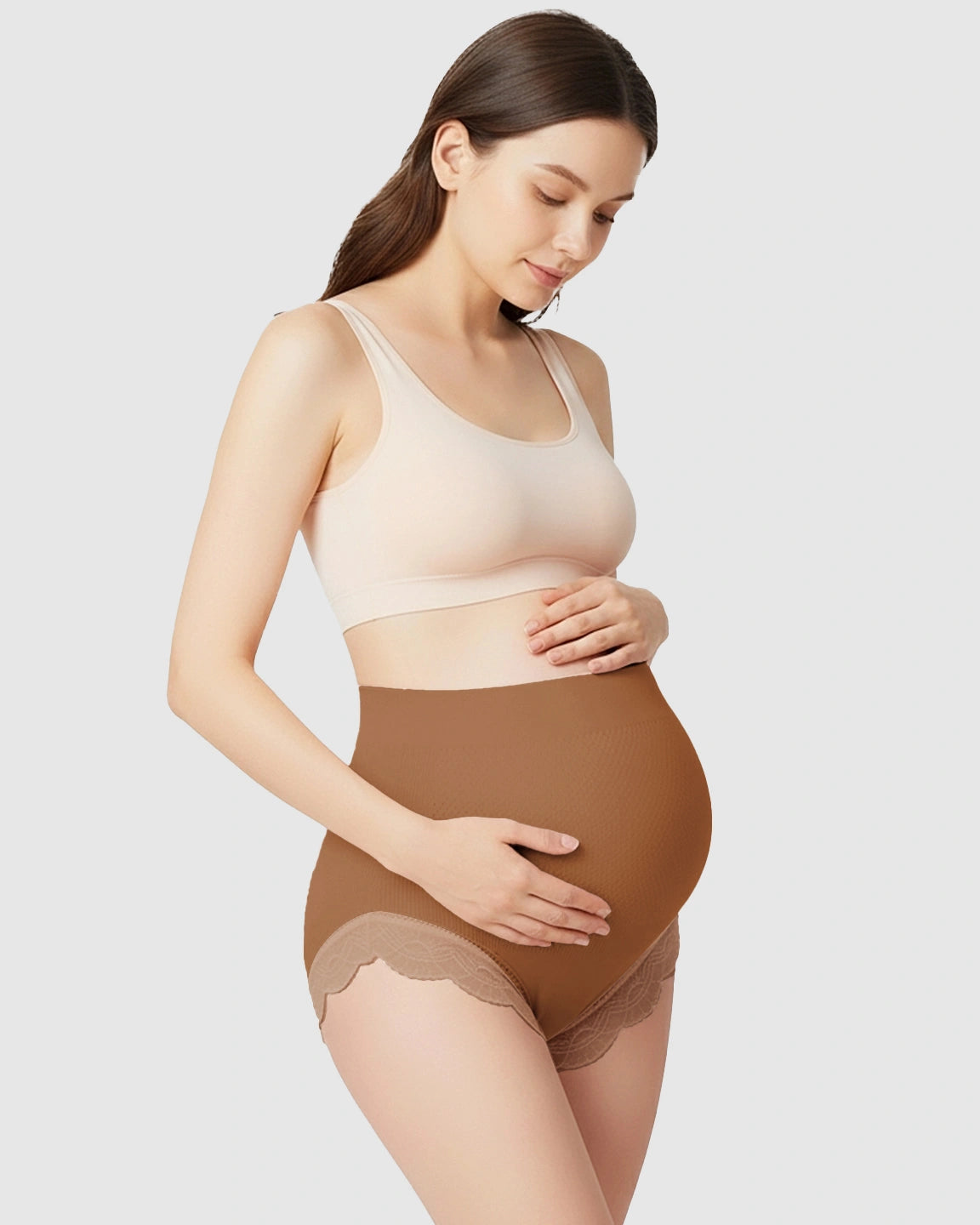 High-Waist Seamless Lace-Trim Maternity Panties