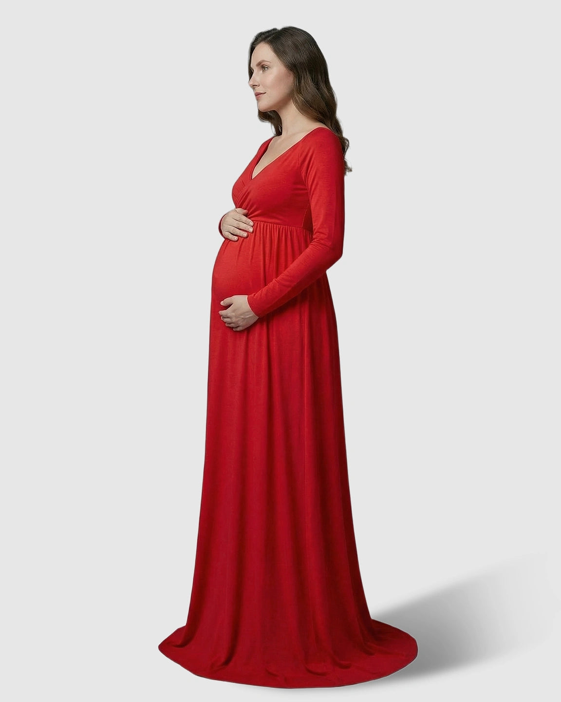 Long-Sleeve Full Train Maternity Maxi Dress