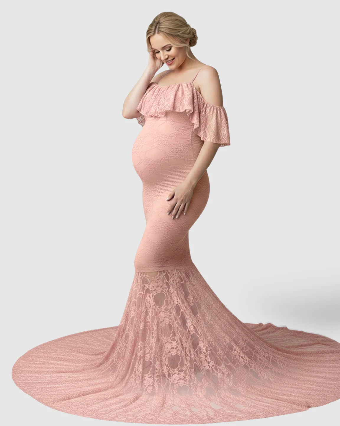 Off-Shoulder Lace Mermaid Maternity Gown