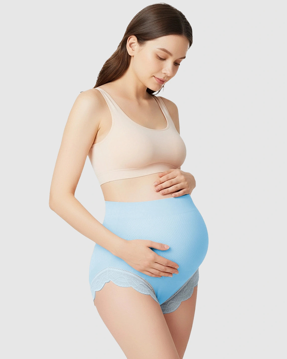 High-Waist Seamless Lace-Trim Maternity Panties