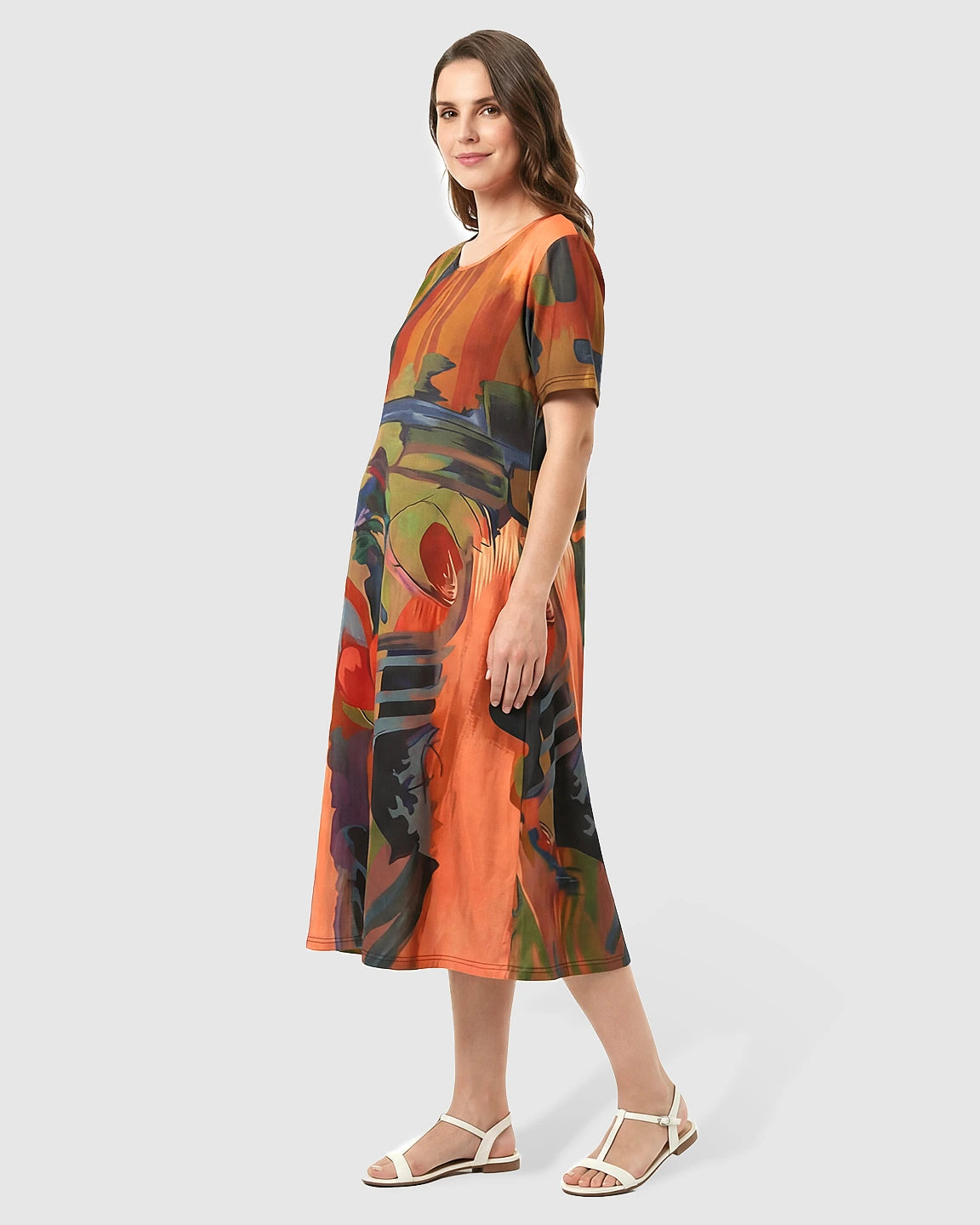 Abstract Print A-Line Maternity Midi Dress