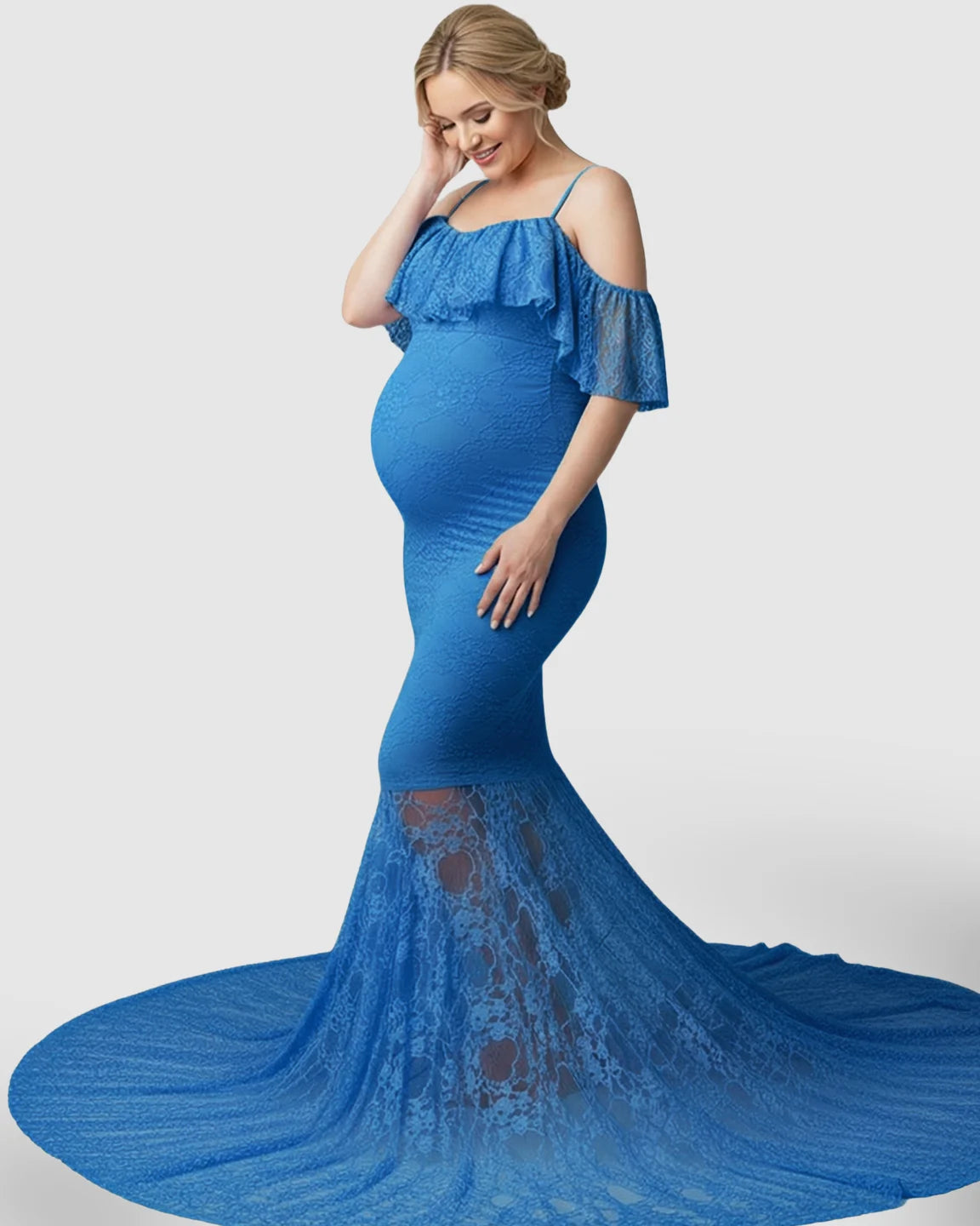 Off-Shoulder Lace Mermaid Maternity Gown