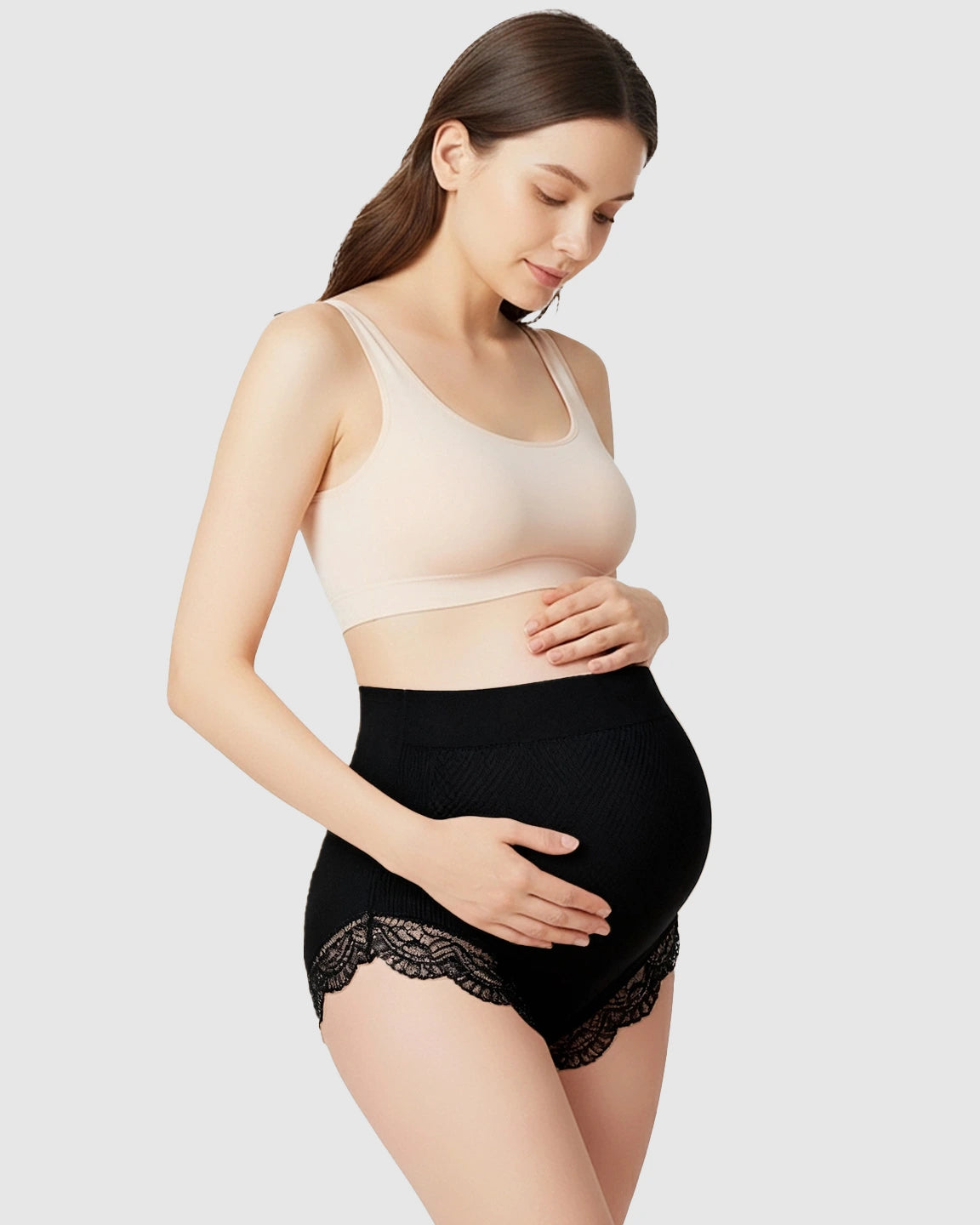 High-Waist Seamless Lace-Trim Maternity Panties
