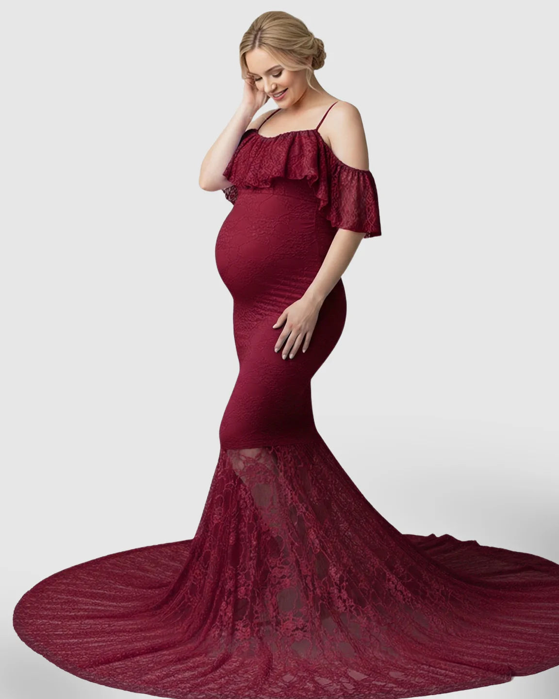 Off-Shoulder Lace Mermaid Maternity Gown
