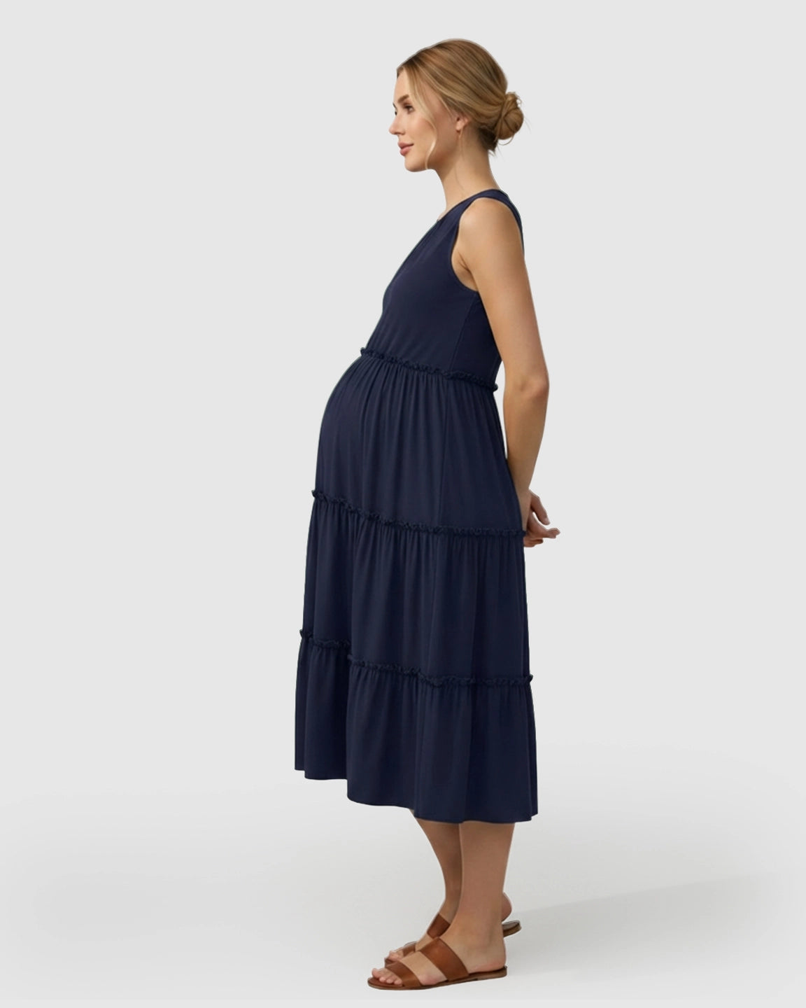 Tiered Ruffle Skirt Casual Maternity Midi Dress