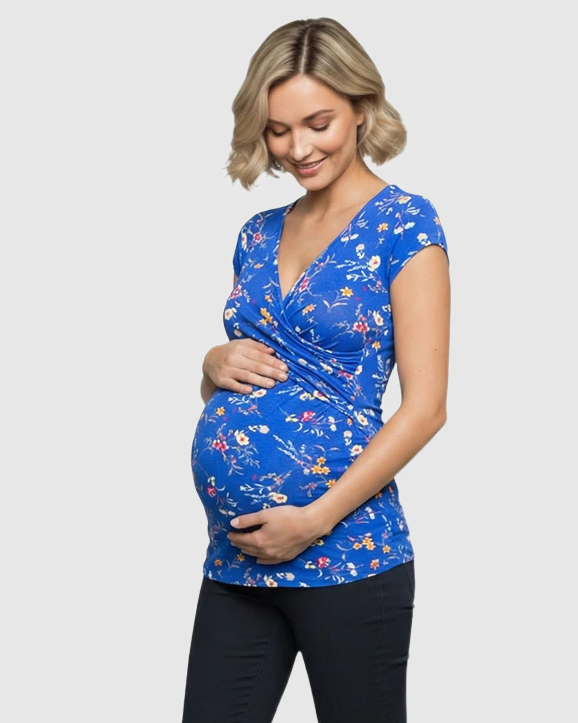 V-neck Floral Wrap Style Maternity & Nursing Top