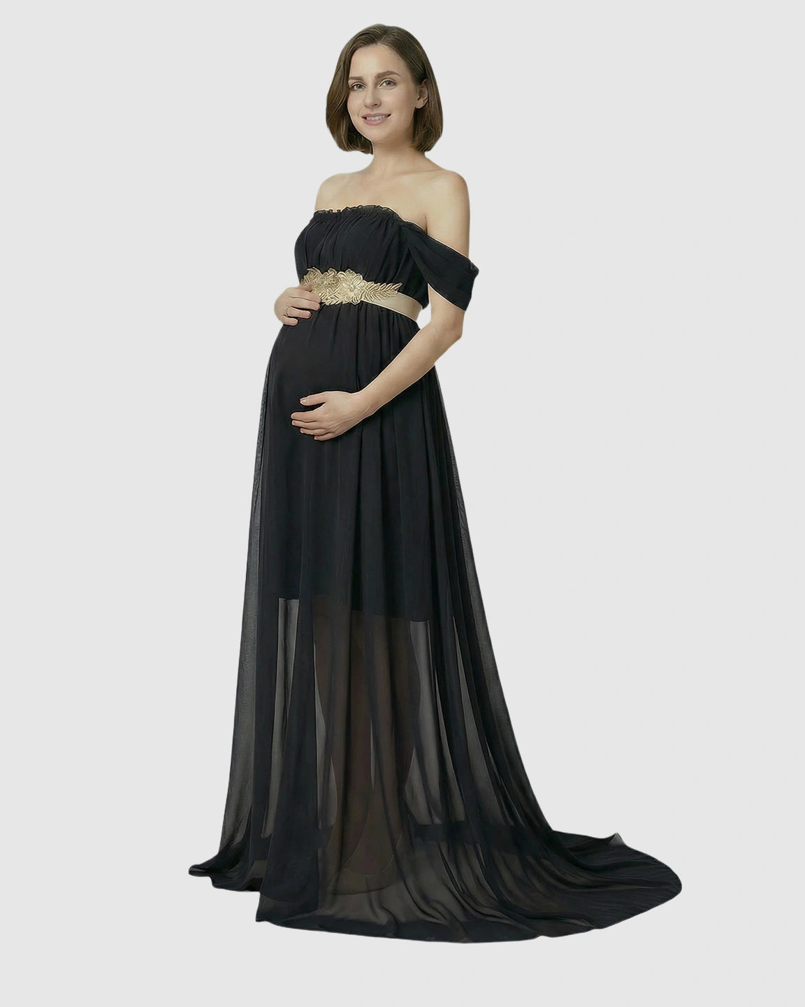 Chiffon Flowing Off Shoulder Maternity Photoshoot Gown