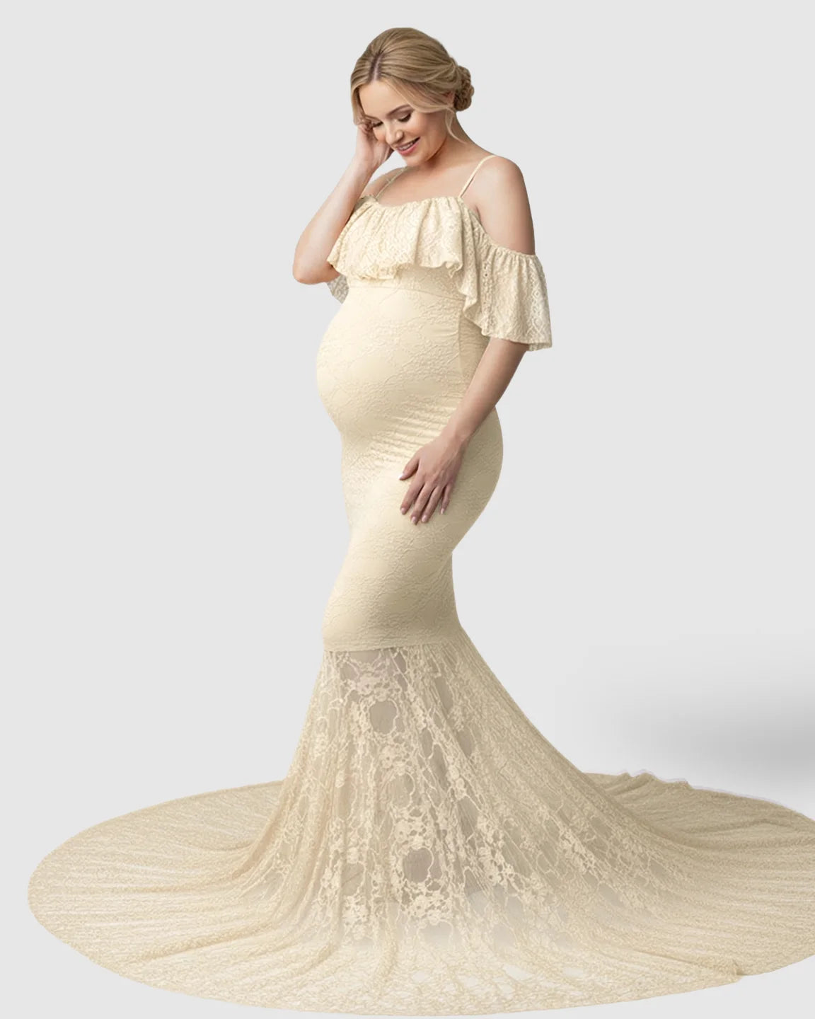 Off-Shoulder Lace Mermaid Maternity Gown