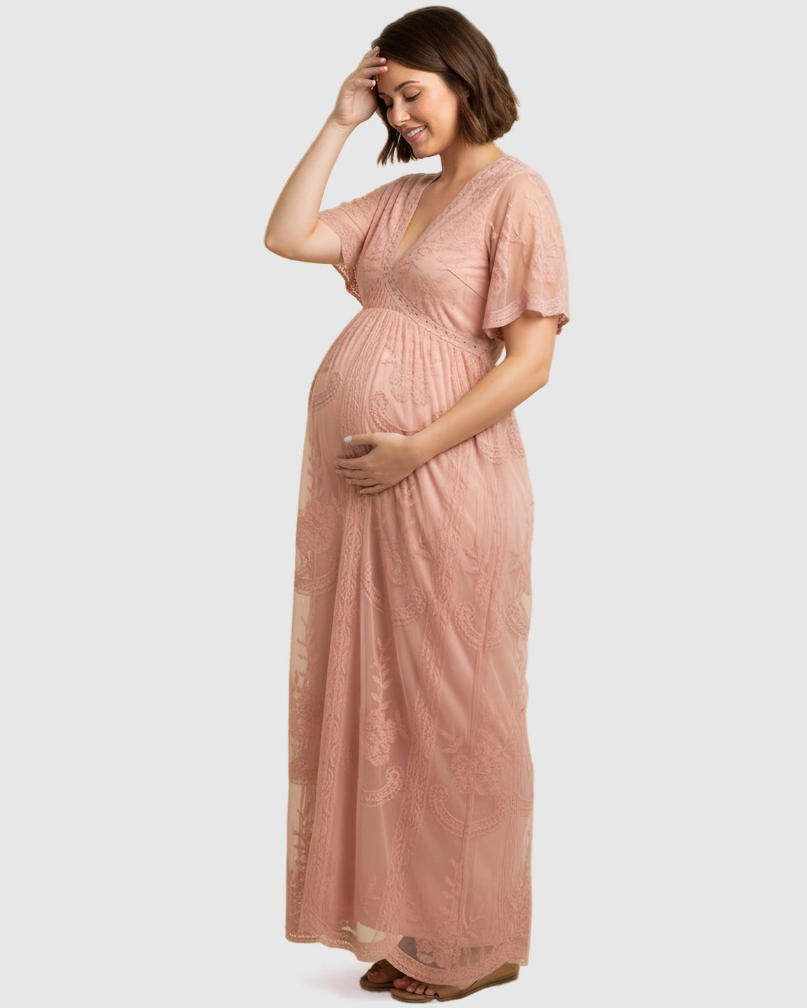Lace Overlay Boho Maternity Maxi Dress