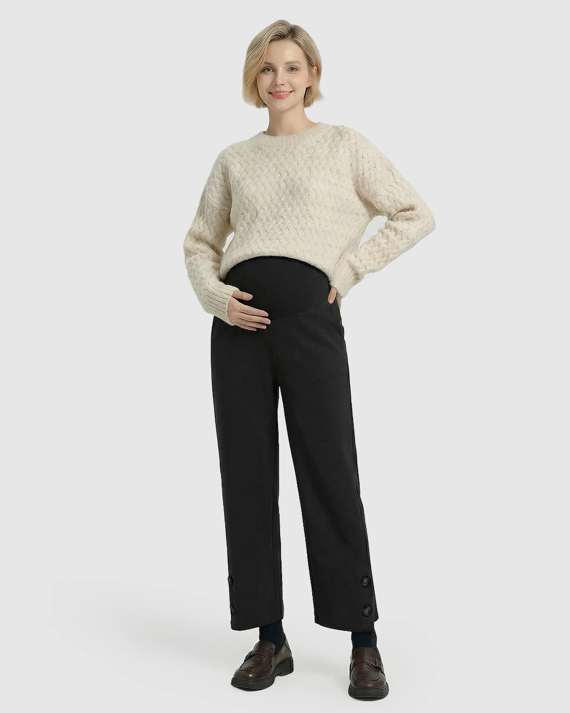 Button Detail Cropped Maternity Trousers