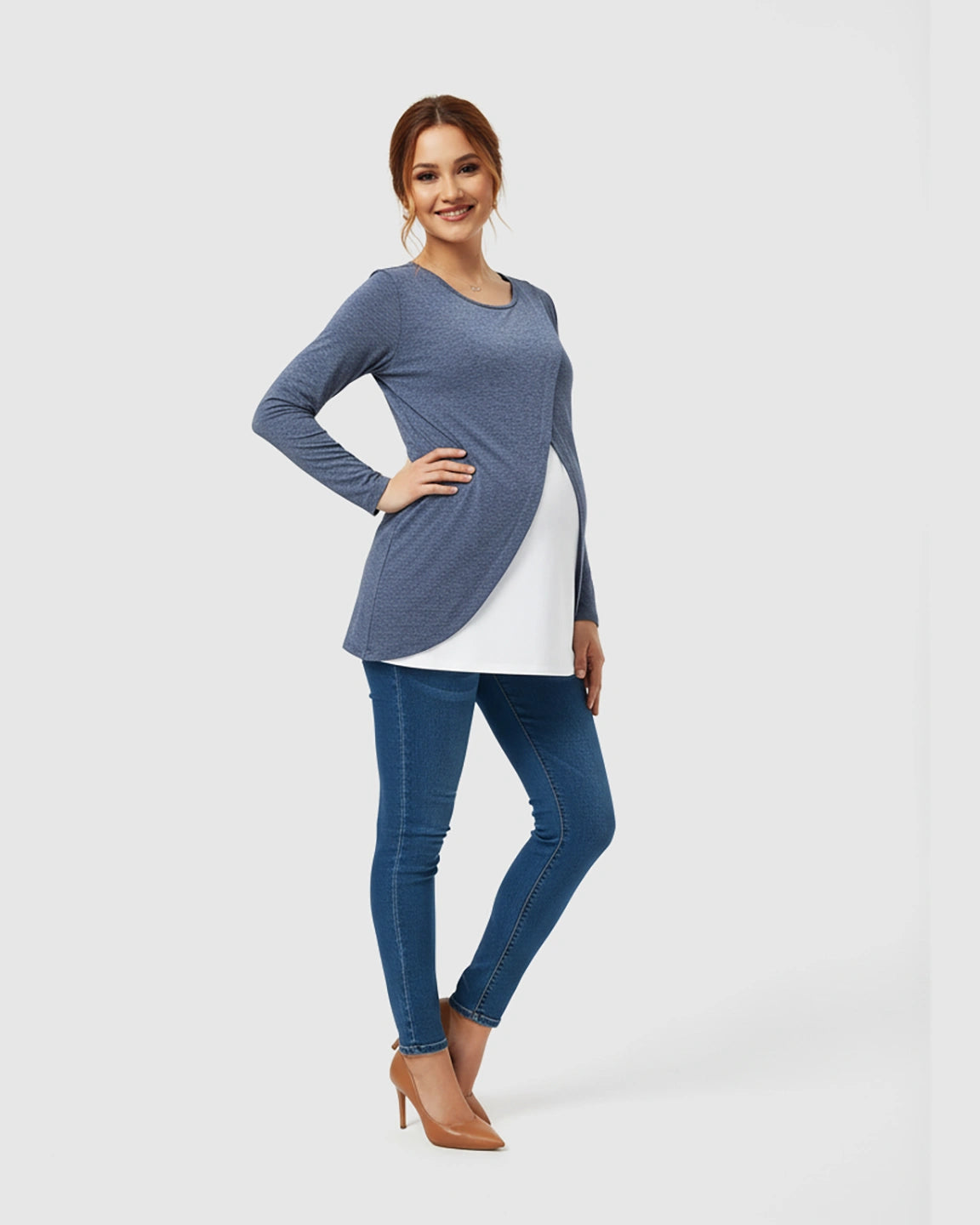 Layered Cross-Front Long Sleeve Nursing Top