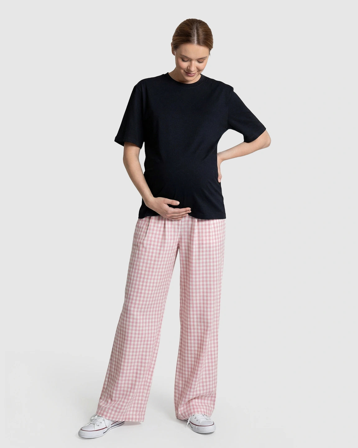 Plaid Print Wide-Leg Maternity Trousers