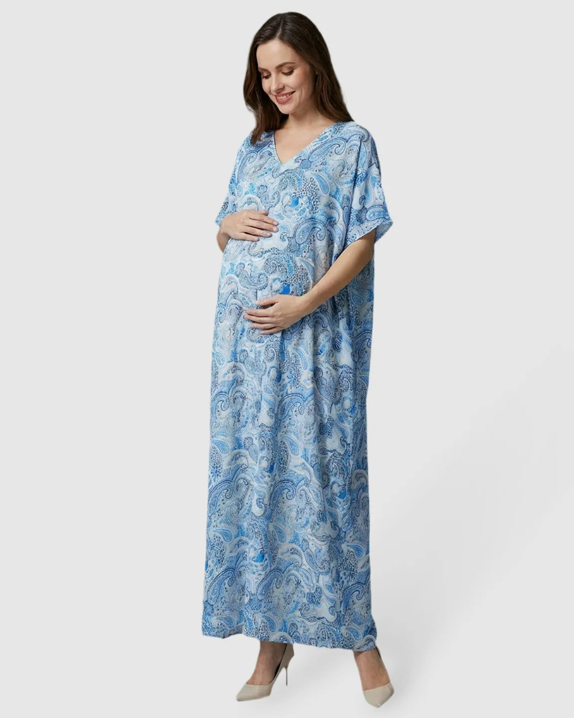 Lightweight Floral-Print Maternity Kaftan Dress
