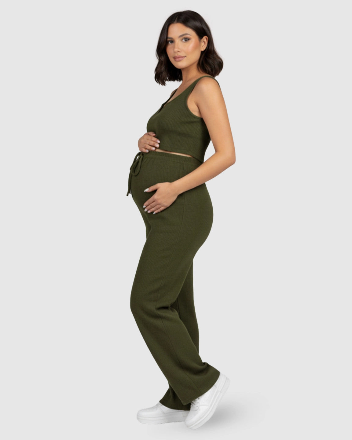 Ribbed Tie-Waist Camisole & Slim-Leg Maternity Set