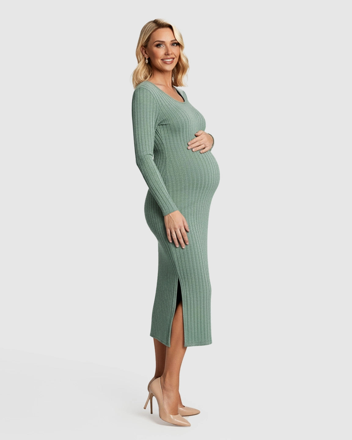 Ribbed Knit Casual Maternity Midi Dress