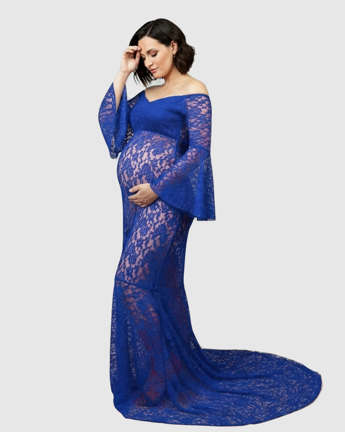 Bell Lace Sleeve Trailing Maternity Gown