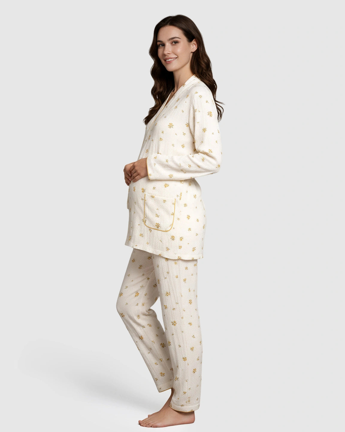 Pocketed Kimono Wrap Maternity Sleepwear Set