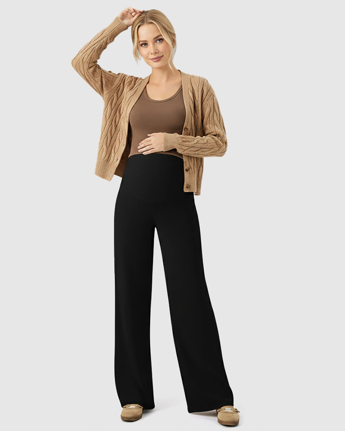 High Waist Wool Blend Wide-Leg Maternity Pants