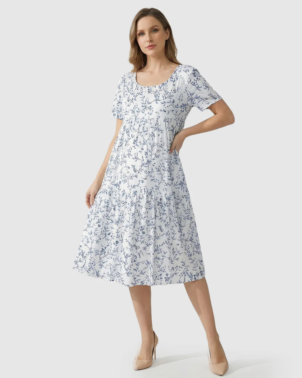 Empire Waist Tiered Maternity Midi Dress