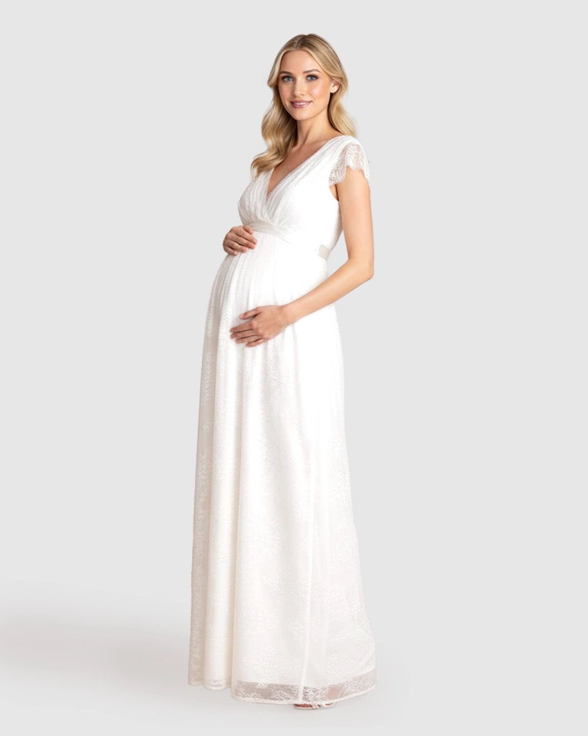 Lace Flutter Sleeve Empire Waist Maternity Photoshoot Gown
