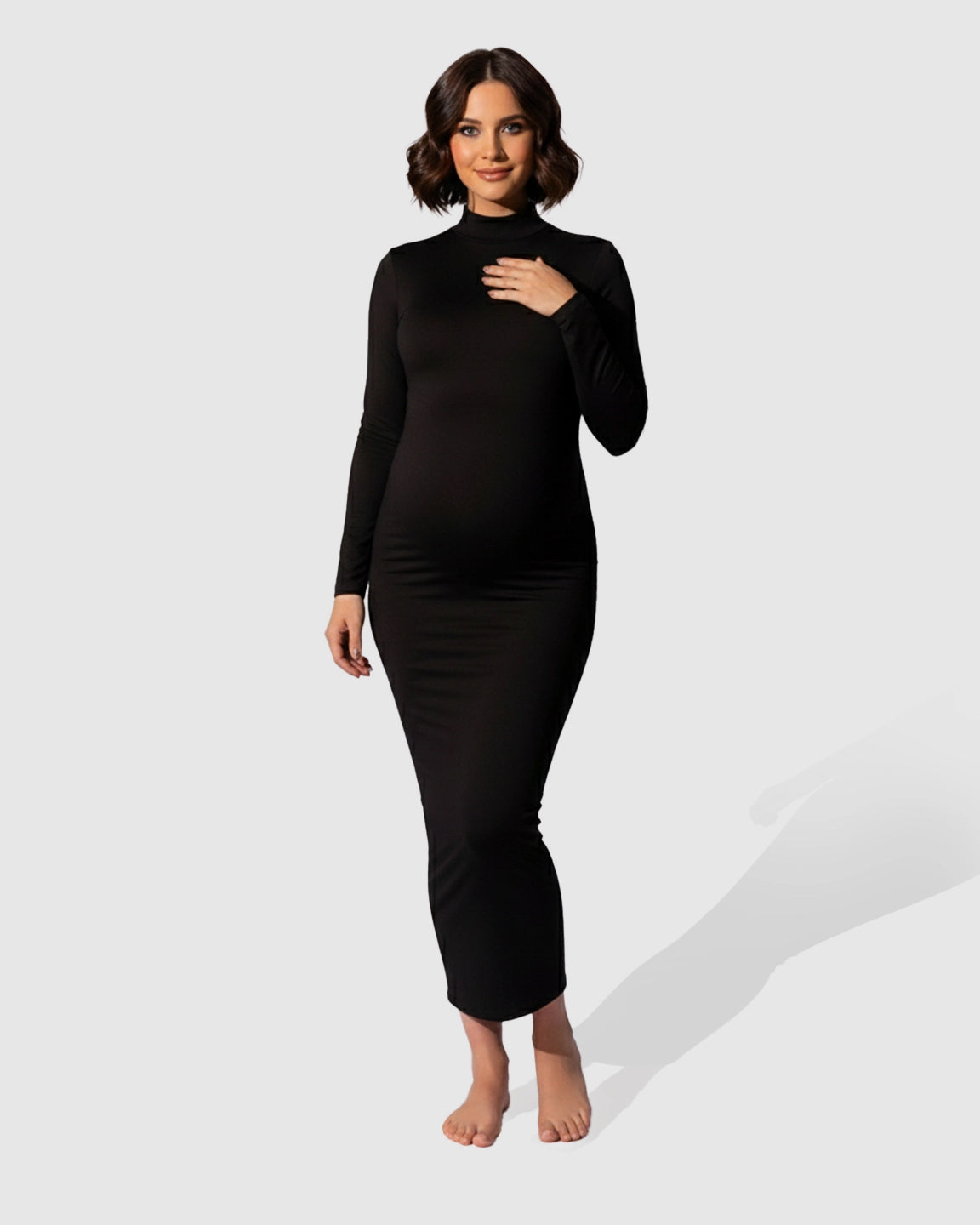 Mock-Neck Bodycon Maternity Maxi Dress