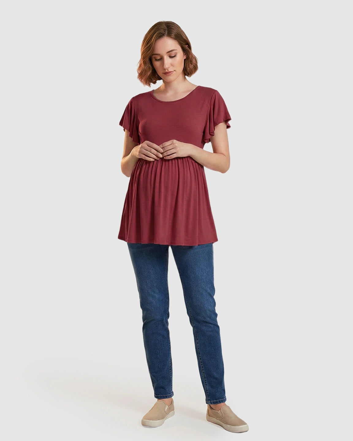 Gathered Ruffle-Sleeve Maternity
